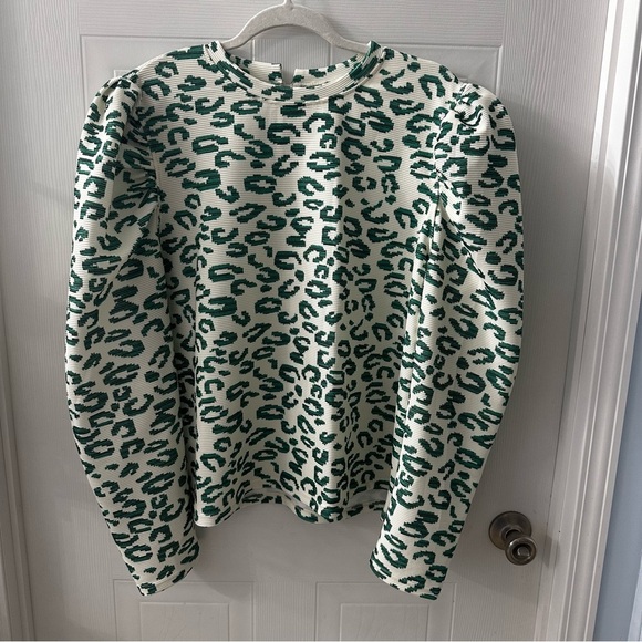 Tops - Green Leopard Print Blouse Animal Print Mobwife puff sleeve